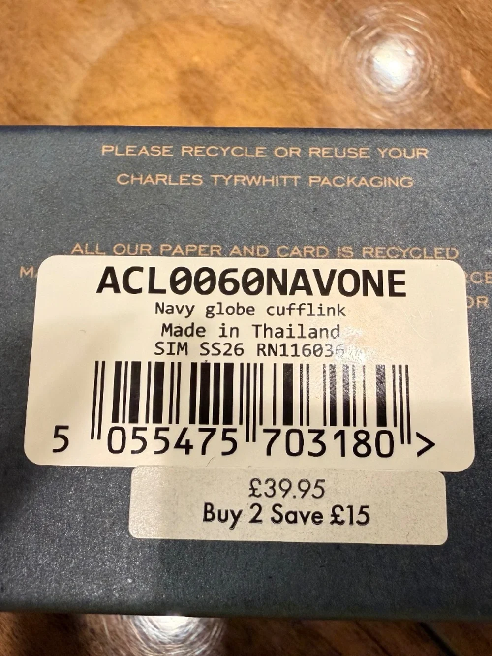BNIB Charles Tyrwhitt Silver-tone/Navy GLOBE CUFFLINKS